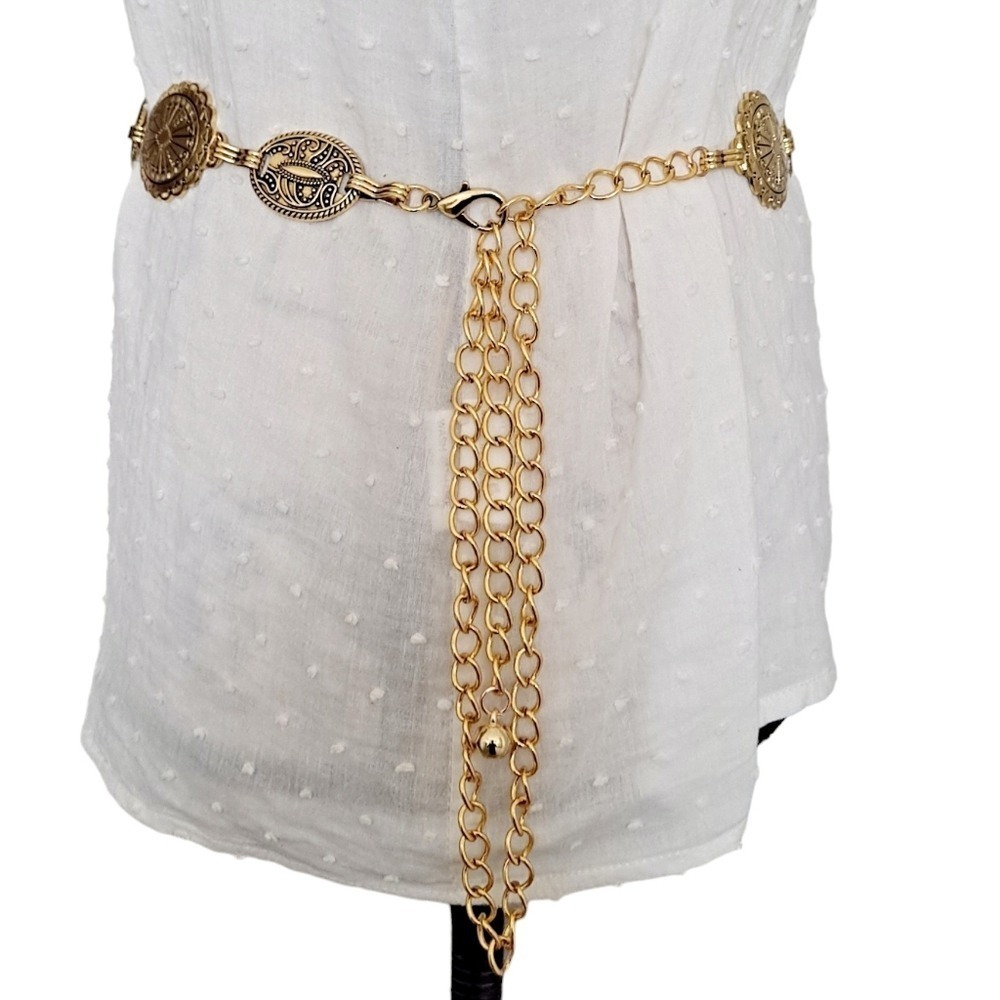 Gold Chain Western Waist Concho Belt Chunky Metal Medallion Boho statement - Picture 14 of 17
